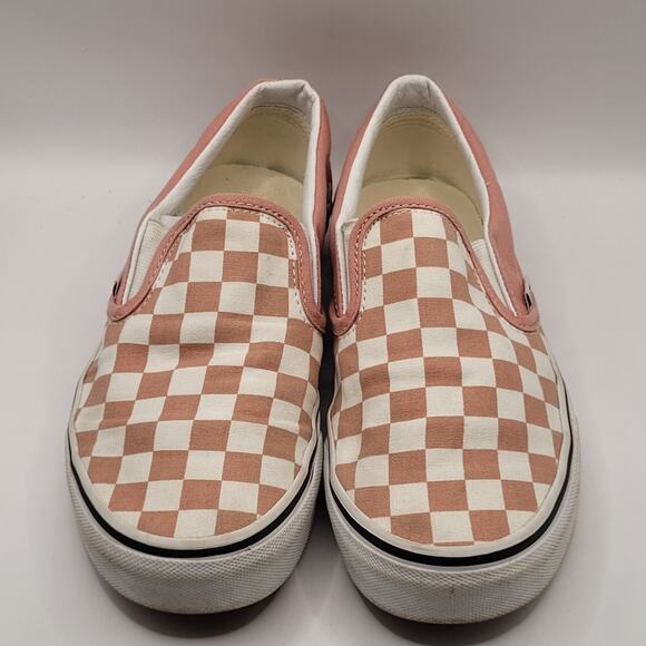 Vans Unisex Classic Slip-On Pink / White Sneakers in Checkerboard Canvas 6 - Picture 2 of 8